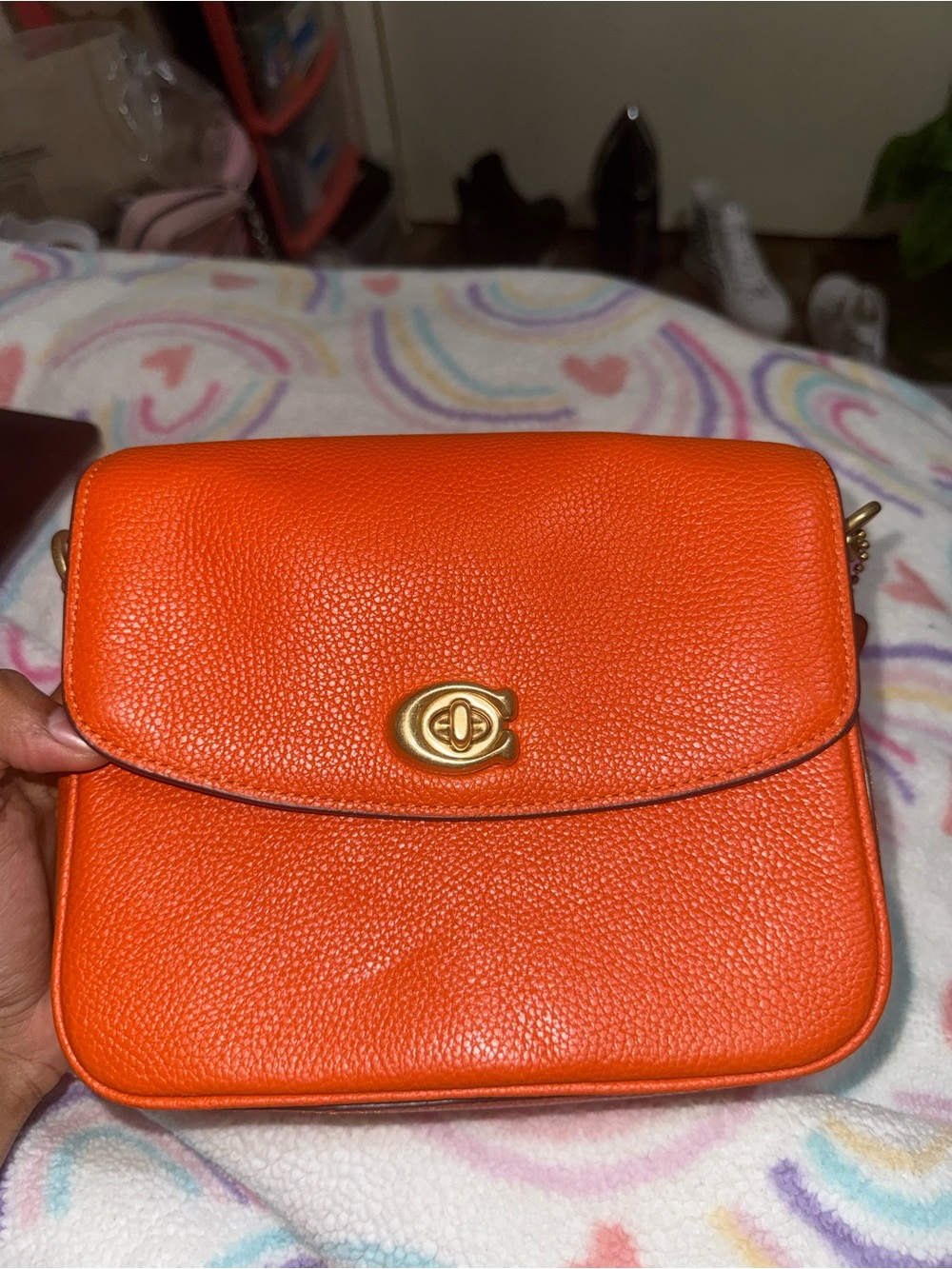 Coach Orange Pebbled Leather Crossbody with Gold Hardware - Picture 10 of 11